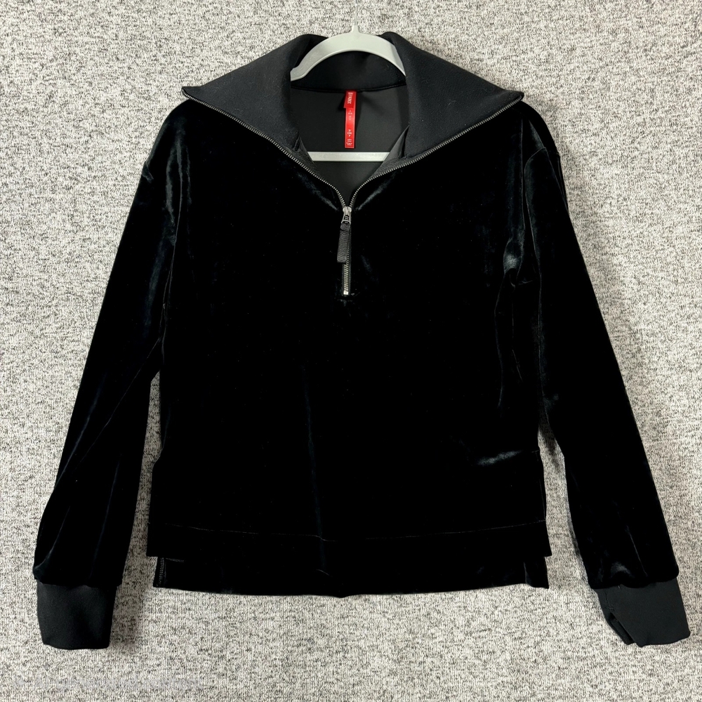 SPANX Women's Velvet Half Zip Pullover Black Size M - NEW!